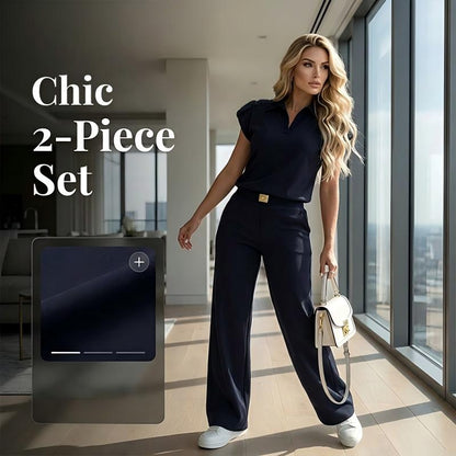 👗 LIMITED-TIME 50% OFF! 💥 Women's Casual Top & Pants 2-Piece Set – Chic, Wide-Leg, Gold Accents ✨