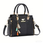 👜 LIMITED-TIME 50% OFF! ✨ Women's Top Handle Handbag – Woven Front, Tassel Charms, Expandable ✨