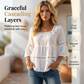 👚 LIMITED-TIME 50% OFF! 💥 Elegant Square Neck Summer Blouse – Crochet Detail, Bell Sleeves, Tiered Flow ✨