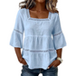 👚 LIMITED-TIME 50% OFF! 💥 Elegant Square Neck Summer Blouse – Crochet Detail, Bell Sleeves, Tiered Flow ✨