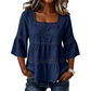 👚 LIMITED-TIME 50% OFF! 💥 Elegant Square Neck Summer Blouse – Crochet Detail, Bell Sleeves, Tiered Flow ✨