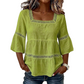 👚 LIMITED-TIME 50% OFF! 💥 Elegant Square Neck Summer Blouse – Crochet Detail, Bell Sleeves, Tiered Flow ✨