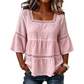 👚 LIMITED-TIME 50% OFF! 💥 Elegant Square Neck Summer Blouse – Crochet Detail, Bell Sleeves, Tiered Flow ✨