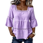 👚 LIMITED-TIME 50% OFF! 💥 Elegant Square Neck Summer Blouse – Crochet Detail, Bell Sleeves, Tiered Flow ✨
