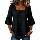 👚 LIMITED-TIME 50% OFF! 💥 Elegant Square Neck Summer Blouse – Crochet Detail, Bell Sleeves, Tiered Flow ✨