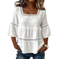 👚 LIMITED-TIME 50% OFF! 💥 Elegant Square Neck Summer Blouse – Crochet Detail, Bell Sleeves, Tiered Flow ✨