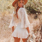 👗 LIMITED-TIME 50% OFF! 💥 Women's Lace Crochet Romper Dress with Built-in Shorts – Cotton, Elastic Waist, Lined ✨