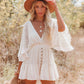 👗 LIMITED-TIME 50% OFF! 💥 Women's Lace Crochet Romper Dress with Built-in Shorts – Cotton, Elastic Waist, Lined ✨
