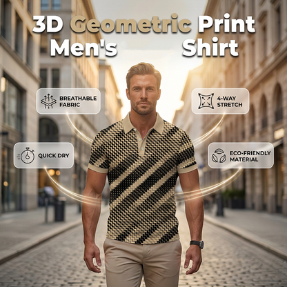 👔 LIMITED-TIME 50% OFF! 💥 Men's Geometric Print Collared Shirt – Muscle Fit, Breathable, Fade Resistant ✨