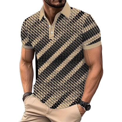 👔 LIMITED-TIME 50% OFF! 💥 Men's Geometric Print Collared Shirt – Muscle Fit, Breathable, Fade Resistant ✨