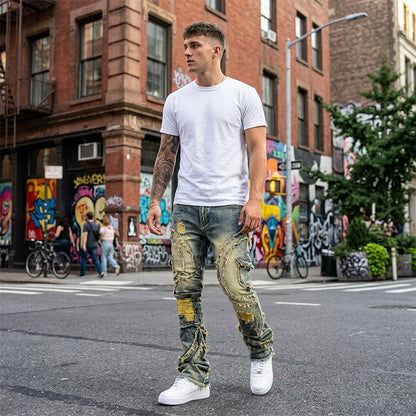👖 LIMITED-TIME 50% OFF! 💥 Deconstructed Frayed Flare Jeans – Heavy Distressing, Vintage Wash, Patchwork Details ✨