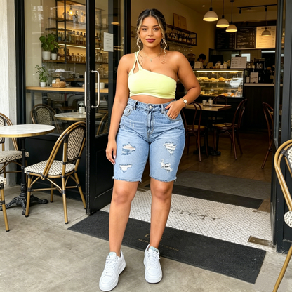 👖 LIMITED-TIME 50% OFF! 💥 Women's Plus Size Distressed Denim Shorts – Ripped Details, High-Stretch, Mid-Rise ✨