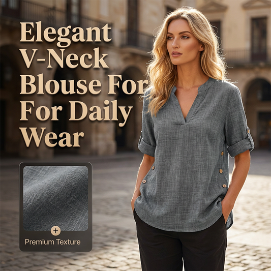 👚 LIMITED-TIME 50% OFF! 💥 Women's Casual Loose Fit V-Neck Blouse – Roll-Up Sleeves, High-Low Hem, Side Buttons ✨