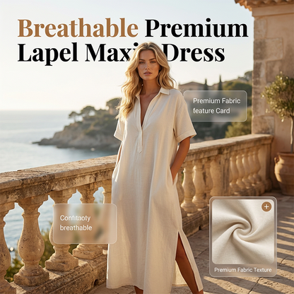 👗 LIMITED-TIME 50% OFF! 💥 Women's Elegant Cotton Linen Short Sleeve Lapel Dress – Breathable, Flowy, Hidden Pockets ✨