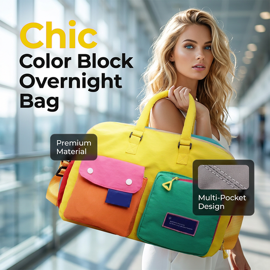 🎒 LIMITED-TIME 50% OFF! 💥 Casual Color Block Overnight Bag – Dual Front Compartments, Durable Fabric, Versatile ✨
