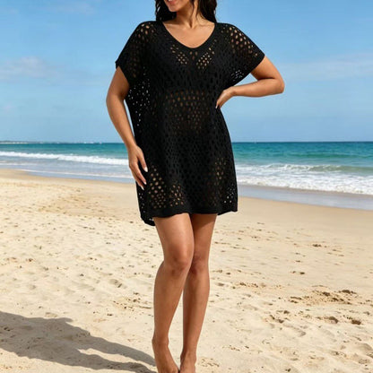 🏖️ LIMITED-TIME 50% OFF! 💥 Women's Hollow Out Beach Cover Up Crewneck – Crochet Pattern, Sun Protection, Quick Dry ✨