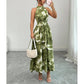 👗 LIMITED-TIME 50% OFF! 💥 Women's Halter Neck Sleeveless Printed Dress – Smocked Waist, Flowing Maxi, Watercolor ✨