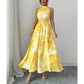👗 LIMITED-TIME 50% OFF! 💥 Women's Halter Neck Sleeveless Printed Dress – Smocked Waist, Flowing Maxi, Watercolor ✨