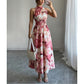👗 LIMITED-TIME 50% OFF! 💥 Women's Halter Neck Sleeveless Printed Dress – Smocked Waist, Flowing Maxi, Watercolor ✨