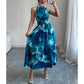 👗 LIMITED-TIME 50% OFF! 💥 Women's Halter Neck Sleeveless Printed Dress – Smocked Waist, Flowing Maxi, Watercolor ✨