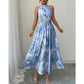 👗 LIMITED-TIME 50% OFF! 💥 Women's Halter Neck Sleeveless Printed Dress – Smocked Waist, Flowing Maxi, Watercolor ✨