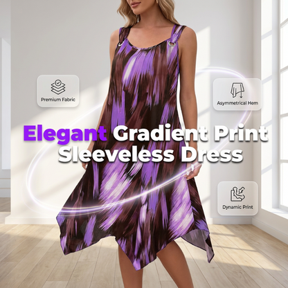 👗 LIMITED-TIME 50% OFF! 💥 Elegant Gradient Print Sleeveless Dress – Asymmetrical Hem, O-Ring Straps, Flowy ✨