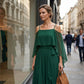 👗 LIMITED-TIME 50% OFF! 💥 Women's Elegant Cold Shoulder Flowy Maxi Dress – Off-Shoulder, Cinched Waist, Spaghetti Straps ✨