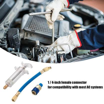 🔧 LIMITED-TIME 50% OFF! 💥 Precision AC Oil Dye Injector – Brass Construction, High Pressure Hose, Clear Barrel ✨
