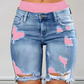 🩳 LIMITED-TIME 50% OFF! 💥 Women's Distressed Denim Shorts with Colorful Leggings Set – High-Stretch, Layered, High-Waist