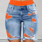 🩳 LIMITED-TIME 50% OFF! 💥 Women's Distressed Denim Shorts with Colorful Leggings Set – High-Stretch, Layered, High-Waist