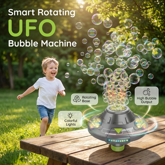 🛸 LIMITED-TIME 50% OFF! 💥 Smart Rotating UFO Bubble Machine – 360° Rotation, RGB Lights, Obstacle Avoidance ✨