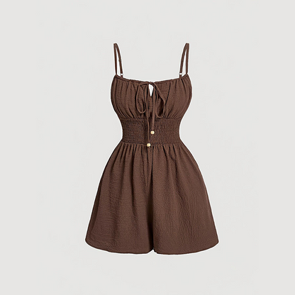 👗 LIMITED-TIME 50% OFF! 💥 Women's Crinkle Textured Playsuit – Smocked Waist, Bow-Tie Bodice, Hourglass Fit ✨