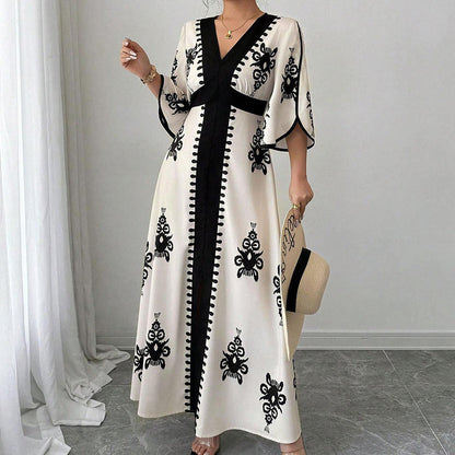 👗 LIMITED-TIME 50% OFF! 💥 Women's Elegant V-Neck Print Maxi Dress – Flutter Sleeves, Ethnic Print, Side Slits ✨