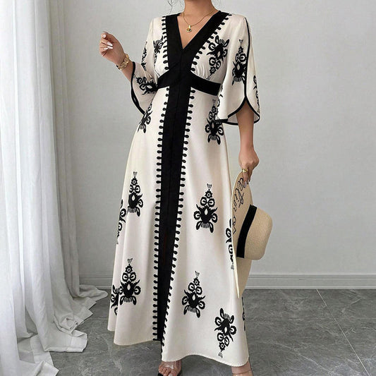 👗 LIMITED-TIME 50% OFF! 💥 Women's Elegant V-Neck Print Maxi Dress – Flutter Sleeves, Ethnic Print, Side Slits ✨