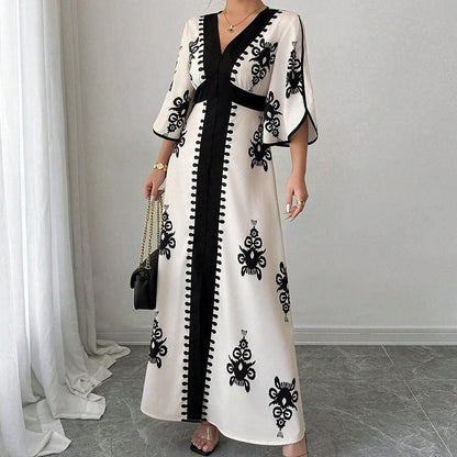 👗 LIMITED-TIME 50% OFF! 💥 Women's Elegant V-Neck Print Maxi Dress – Flutter Sleeves, Ethnic Print, Side Slits ✨
