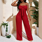 👗 LIMITED-TIME 50% OFF! 💥 Women's Strapless High-Waisted Wide-Leg Jumpsuit – Bustier Top, Bow Detail, Textured ✨