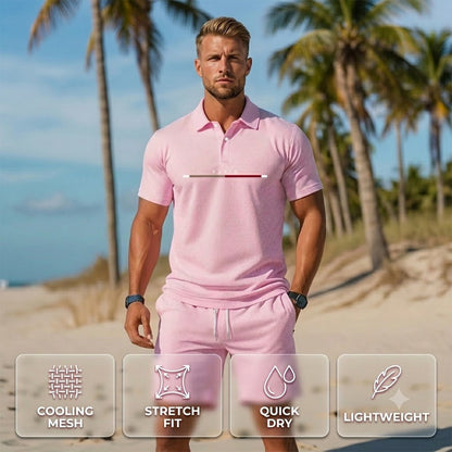 👕 LIMITED-TIME 50% OFF! ✨ Men's 2-Piece Polo Shirt & Shorts Set – Classic Collar, Breathable, Drawstring Waist 🌊