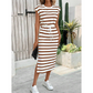 👗 LIMITED-TIME 50% OFF! ✨ Women's Striped Drawstring Waist Split Midi Dress – Classic Stripes, Side Slit, Breathable 🌿