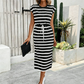 👗 LIMITED-TIME 50% OFF! ✨ Women's Striped Drawstring Waist Split Midi Dress – Classic Stripes, Side Slit, Breathable 🌿
