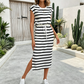 👗 LIMITED-TIME 50% OFF! ✨ Women's Striped Drawstring Waist Split Midi Dress – Classic Stripes, Side Slit, Breathable 🌿