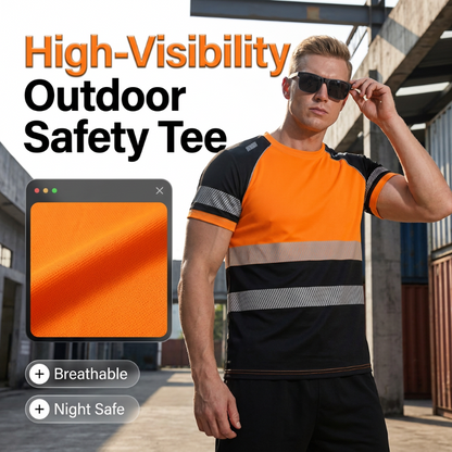 😎Men’s Fluorescent Color Block Athletic Shirt Outdoor Safety Tee