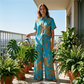 👗 LIMITED-TIME 50% OFF! ✨ Chic Peacock Blue Two-Piece Set – Short Sleeve Top, Straight Pants with Pockets, Travel Ready 🌿
