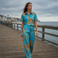 👗 LIMITED-TIME 50% OFF! ✨ Chic Peacock Blue Two-Piece Set – Short Sleeve Top, Straight Pants with Pockets, Travel Ready 🌿