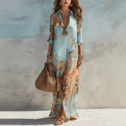 Women's Elegant Retro Print Maxi Dress