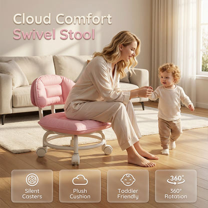 🪑 LIMITED-TIME 50% OFF! ✨ Rolling Low Stool with Backrest – Silent Casters, Cloud Comfort, Toddler Friendly 🏠