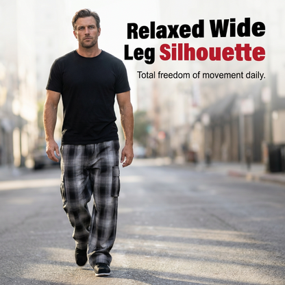 👖 LIMITED-TIME 50% OFF! ✨ Men's Retro Plaid Loose Fit Cargo Pants – Wide Leg, Cargo Pockets, Drawstring Waist 🌿