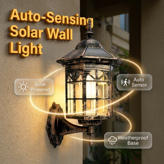 🌧️ All-Weather Solar Wall Light with Motion Sensor — IP65 Waterproof, Auto On/Off for Year-Round Use