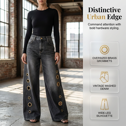 👖 50% OFF NOW! ⏰ Women's Wide-Leg Jeans with Grommet Detail – Relaxed fit & trendy design – Perfect for casual or streetwear looks – comfortable and stylish ✨🔥