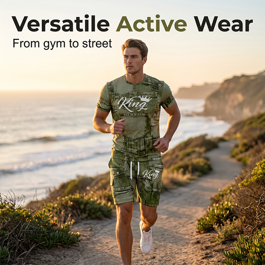 Pre-order👕 50% OFF NOW! 🎉 Men's Casual Faux Denim Print T-Shirt & Shorts Set – Soft & breathable – Trendy denim look, perfect for summer or casual days 🩳✨