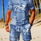 Pre-order👕 50% OFF NOW! 🎉 Men's Casual Faux Denim Print T-Shirt & Shorts Set – Soft & breathable – Trendy denim look, perfect for summer or casual days 🩳✨